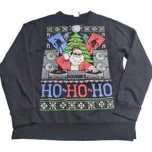 Fifth Sun DJ Santa Crew Neck Sweater Men's Medium Black Christmas Holiday